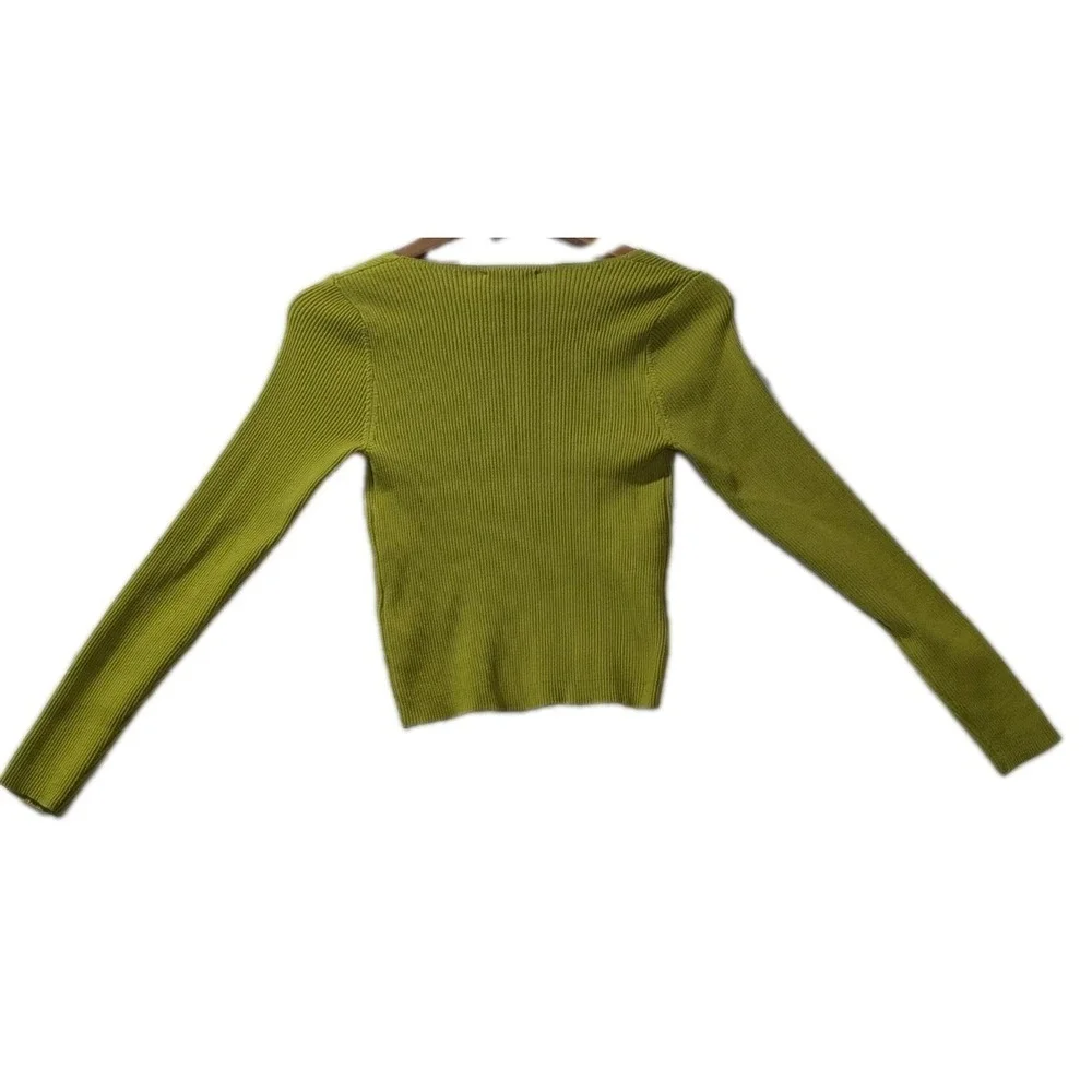 Sincerely Jules Ribbed Crop Sweater Square Neck Long Sleeve Green‎ M